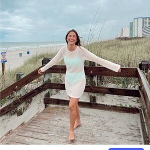 Sheer White Knit Beach Cover-Up Dress